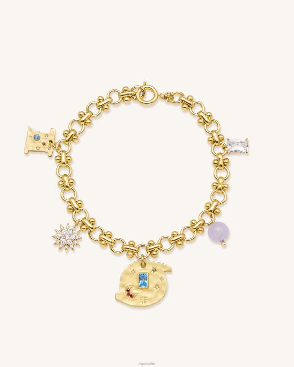 18 Karat vergoldet und mehrfarbiger Zirkon sowie violette Perlen JW PEI Rundes Multi-Charm-Armband „Cosmos“. 400P6365