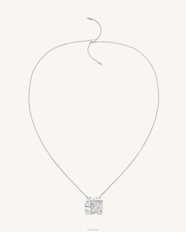 18 Karat Weißgold vergoldet und weißer Zirkon JW PEI Kosmos-Kombinationshalskette 400P6375