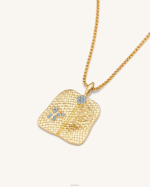 18 Karat vergoldet, meerblauer Zirkon und grüner Nano JW PEI Halskette mit Bananenfächer-Anhänger 400P6355