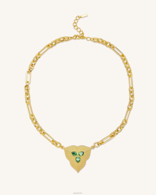 18 Karat vergoldet und dunkelgrüner Zirkon JW PEI Halskette mit Blattanhänger 400P6358