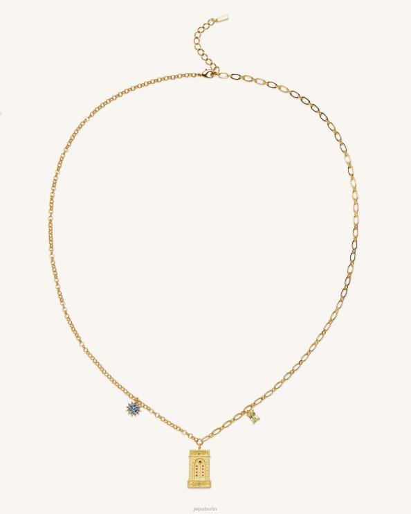 18 Karat vergoldet und mehrfarbiger Zirkon JW PEI Halskette mit römischem Bogenanhänger 400P6349