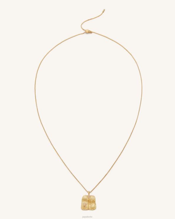 18 Karat vergoldet und weißer Zirkon JW PEI Halskette mit Bananenfächer-Anhänger 400P6354