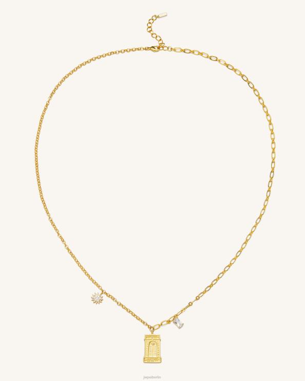 18 Karat vergoldet und weißer Zirkon JW PEI Halskette mit römischem Bogenanhänger 400P6348