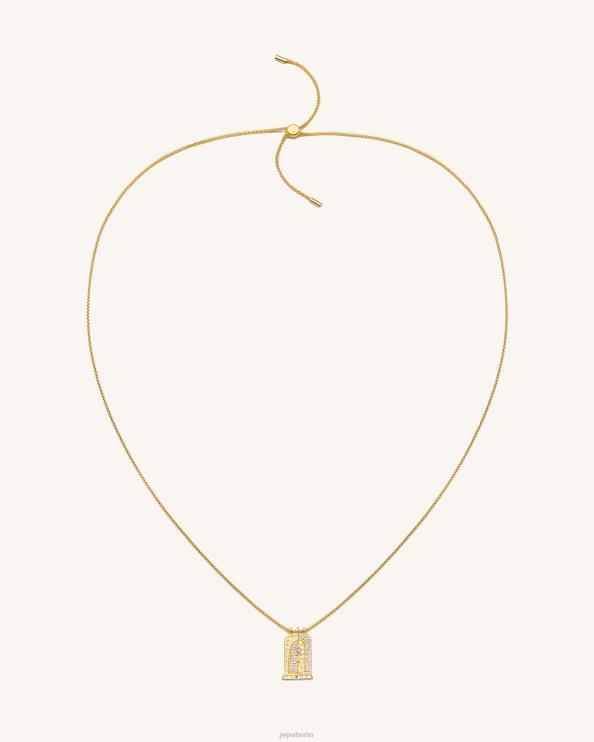 18 Karat vergoldet und weißer Zirkon JW PEI Römische Halskette mit kleinem Bogenanhänger 400P6345