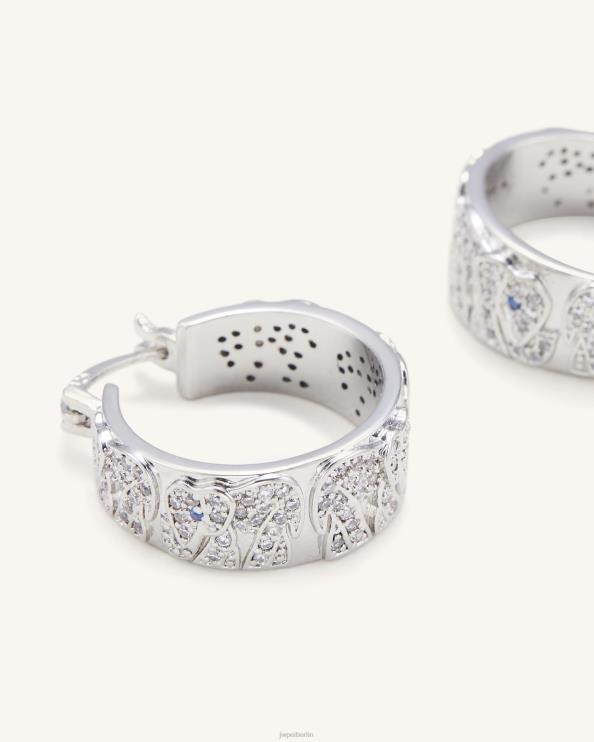 18 Karat Weißgold plattiert, weißer Zirkon und blauer Spinell JW PEI Elefanten-Ohrringe 400P6379