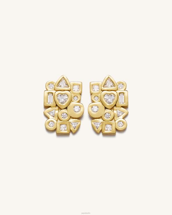 18 Karat vergoldet und weißer Zirkon JW PEI geometrische Kombinationsohrringe 400P6397