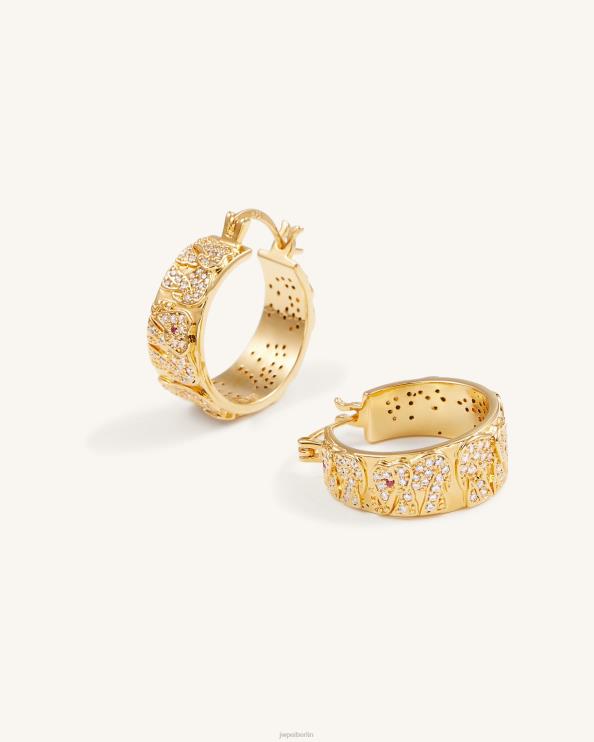 18 Karat vergoldet, weißer Zirkon und roter Korund JW PEI Elefanten-Ohrringe 400P6378