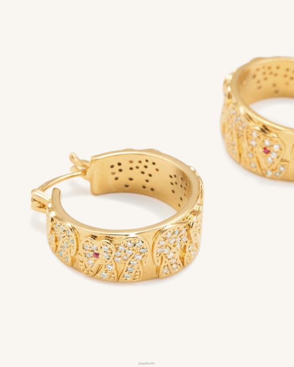 18 Karat vergoldet, weißer Zirkon und roter Korund JW PEI Elefanten-Ohrringe 400P6378