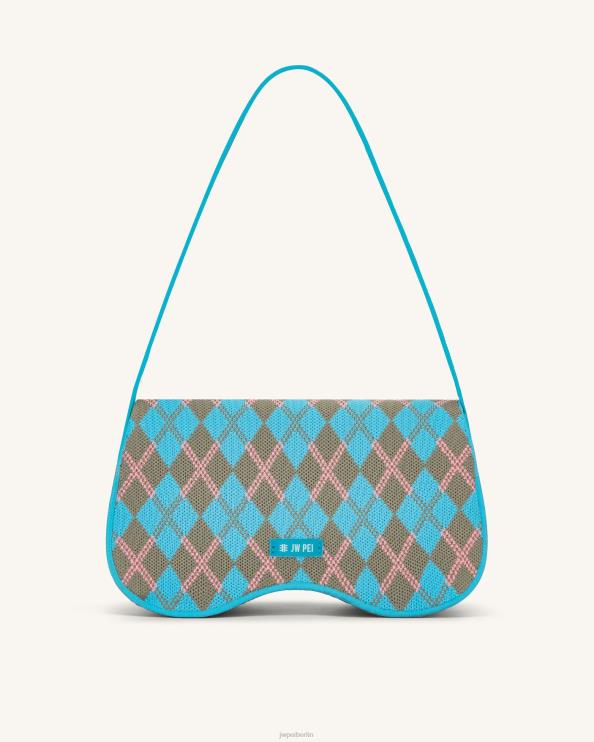 Seeblau & Graugrün & Rosa JW PEI Becci gestrickte Umhängetasche 400P6151