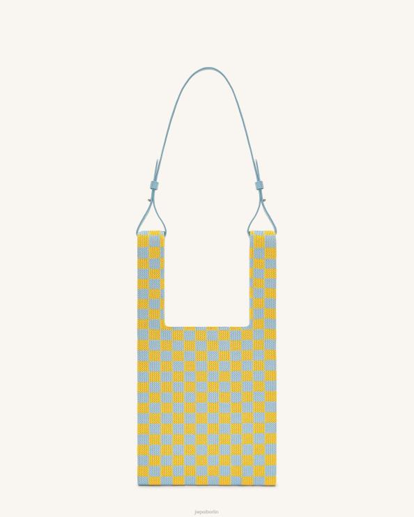 Eis und Gelb JW PEI Gestrickte Einkaufstasche mit Shea-Schachbrettmuster 400P6242