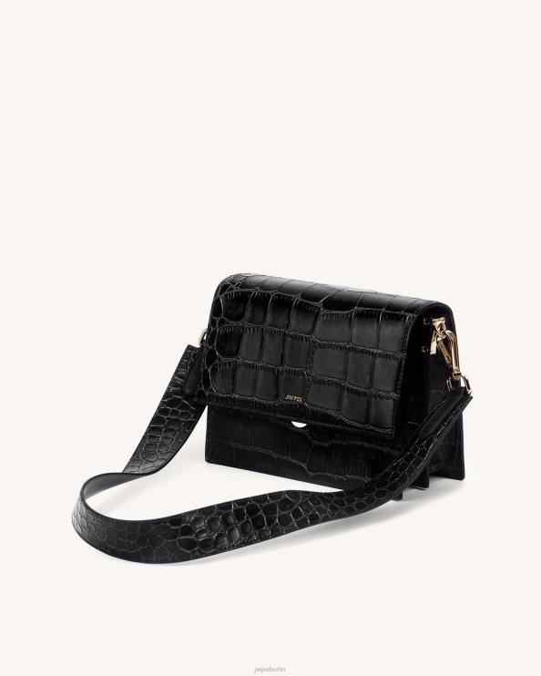 schwarzes Krokodil JW PEI Mini-Crossbody mit Klappe 400P62